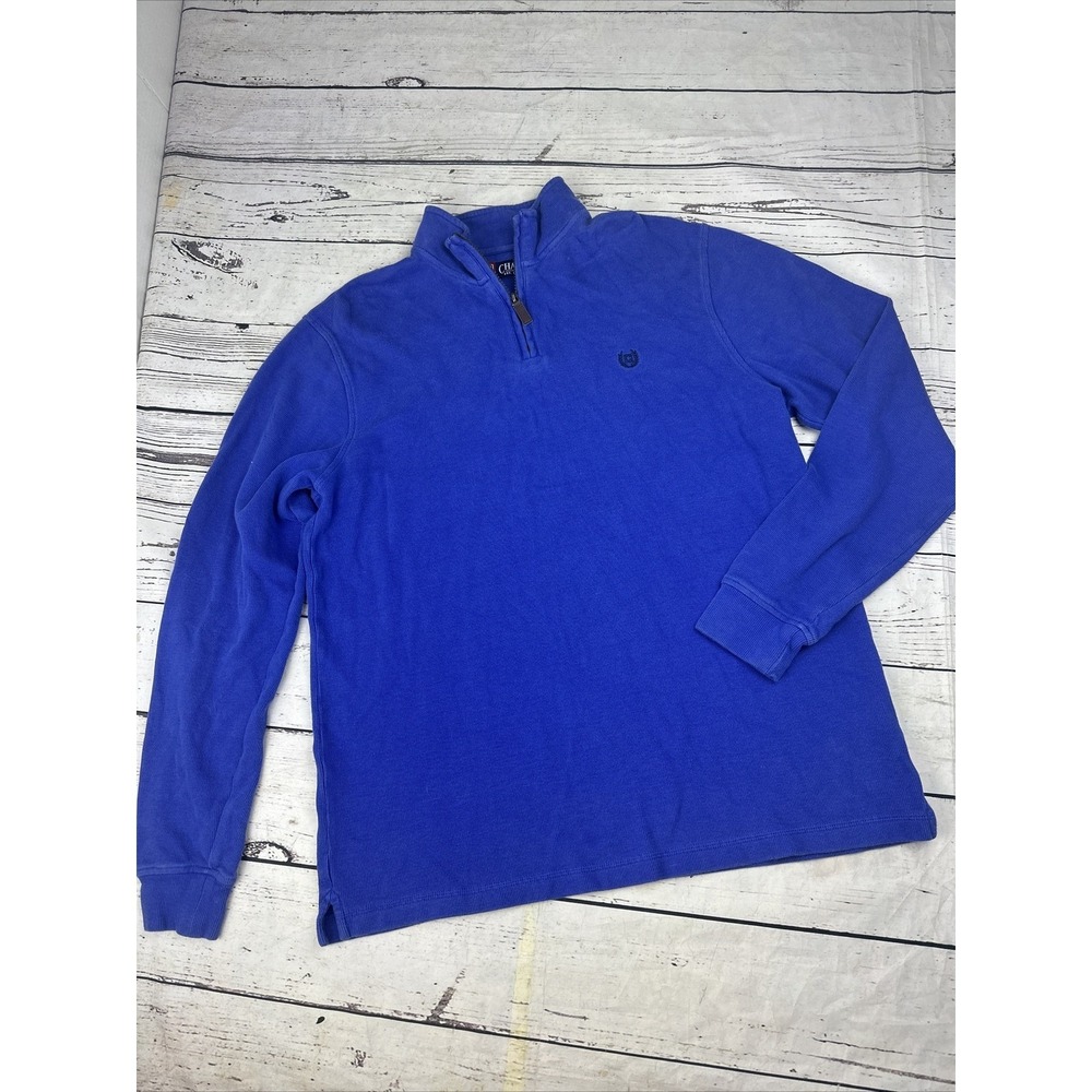 Chaps Mens Large Blue Quarter Zip Pullover Sweatshirt Long Sleeve Cotton